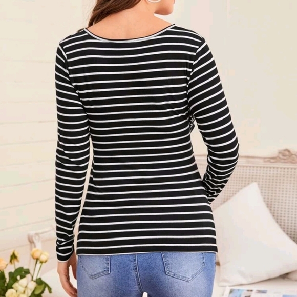 Maternity stripped surplice neck nursing top - Picture 2 of 2